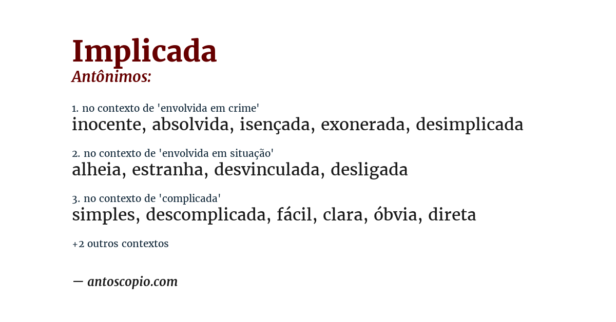 Antônimo de implicada