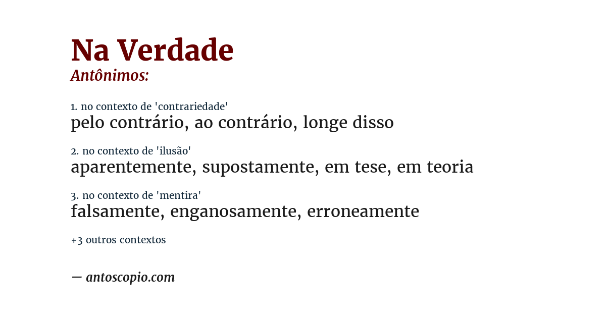Antônimo de na verdade