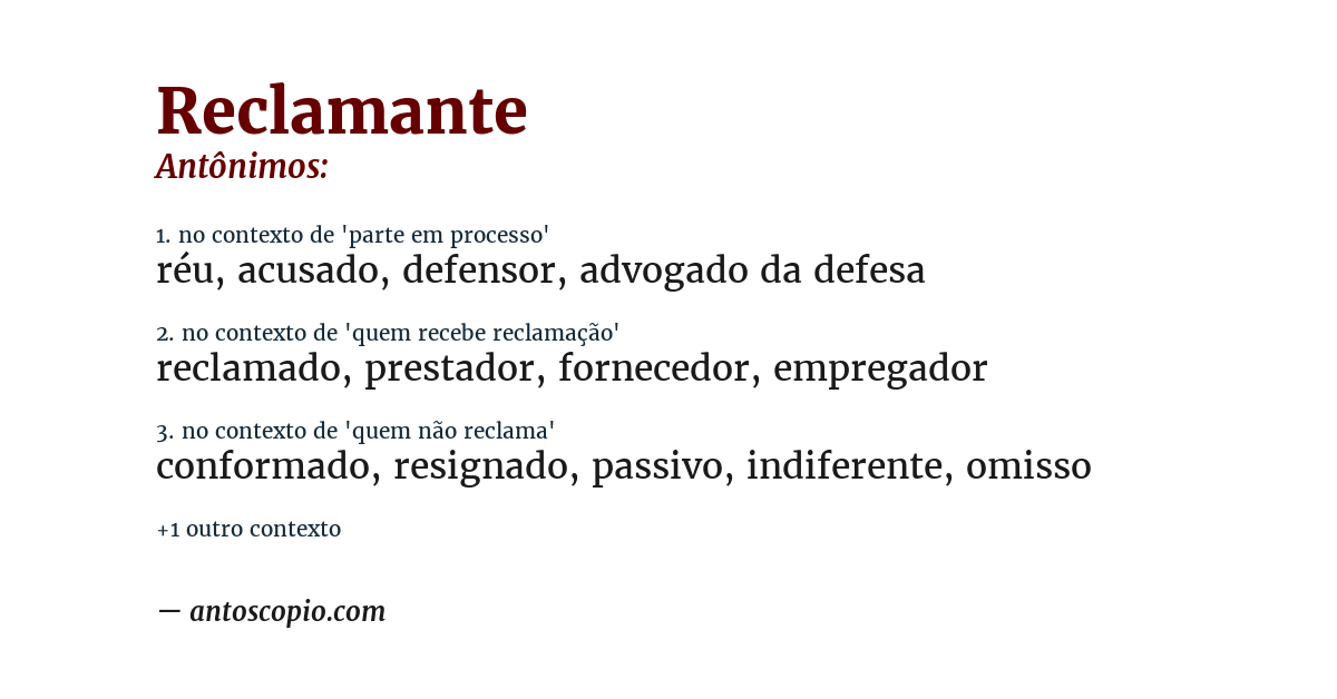 Antônimo de reclamante