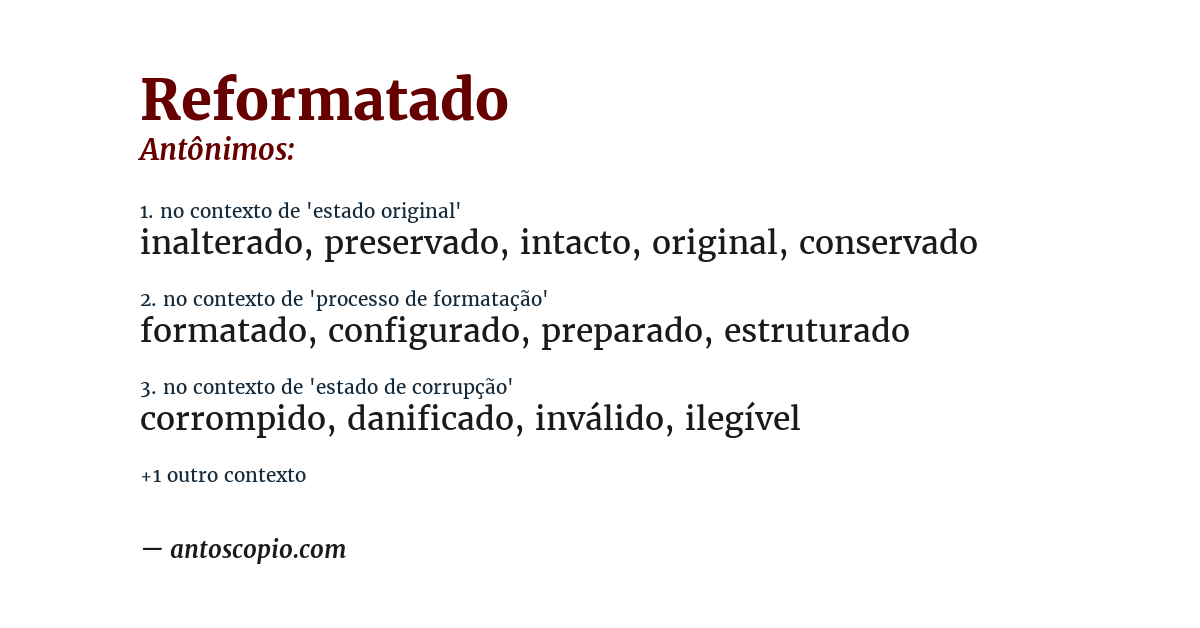 Antônimo de reformatado