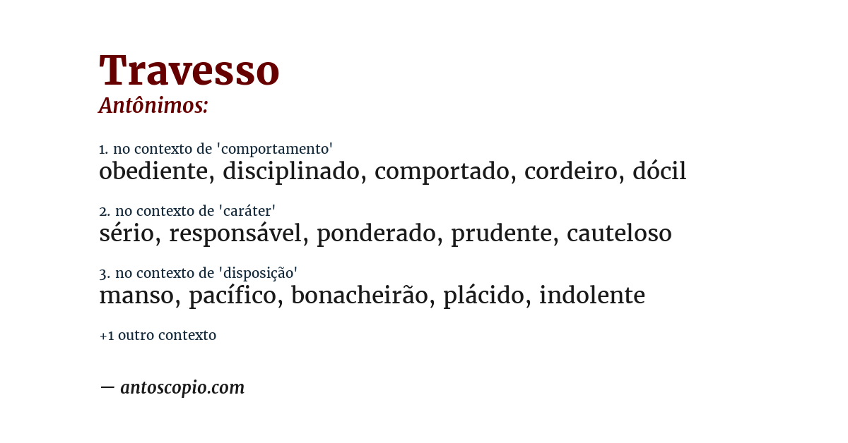 Antônimo de travesso