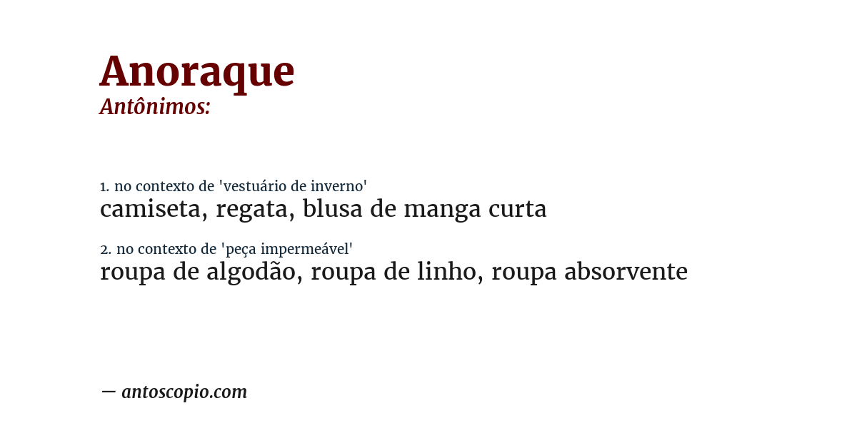 Antônimo de anoraque