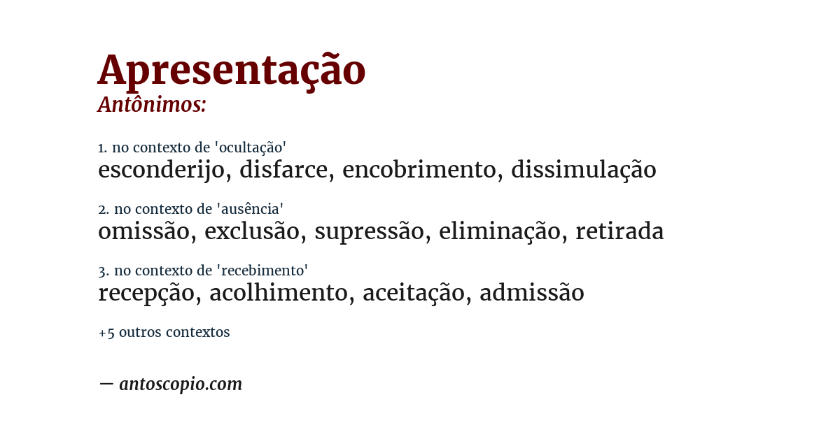 Antônimo de apresentação