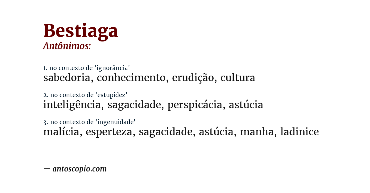 Antônimo de bestiaga