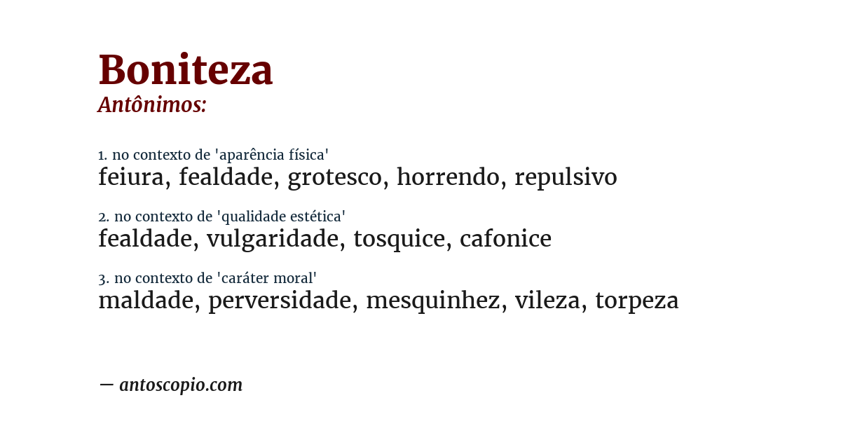 Antônimo de boniteza