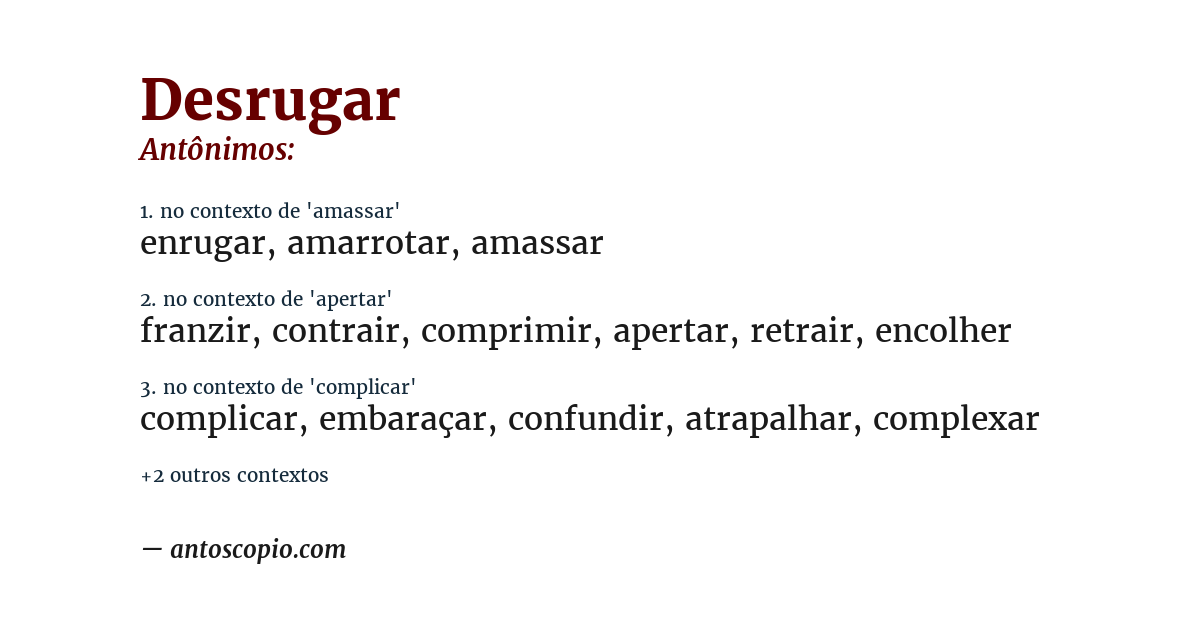 Antônimo de desrugar