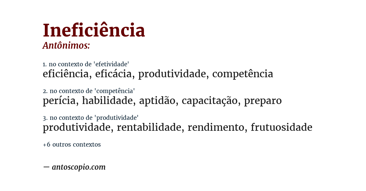 Antônimo de ineficiência