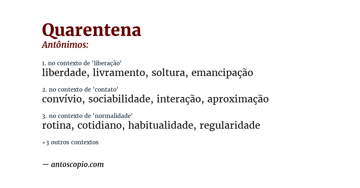 Antônimo de quarentena