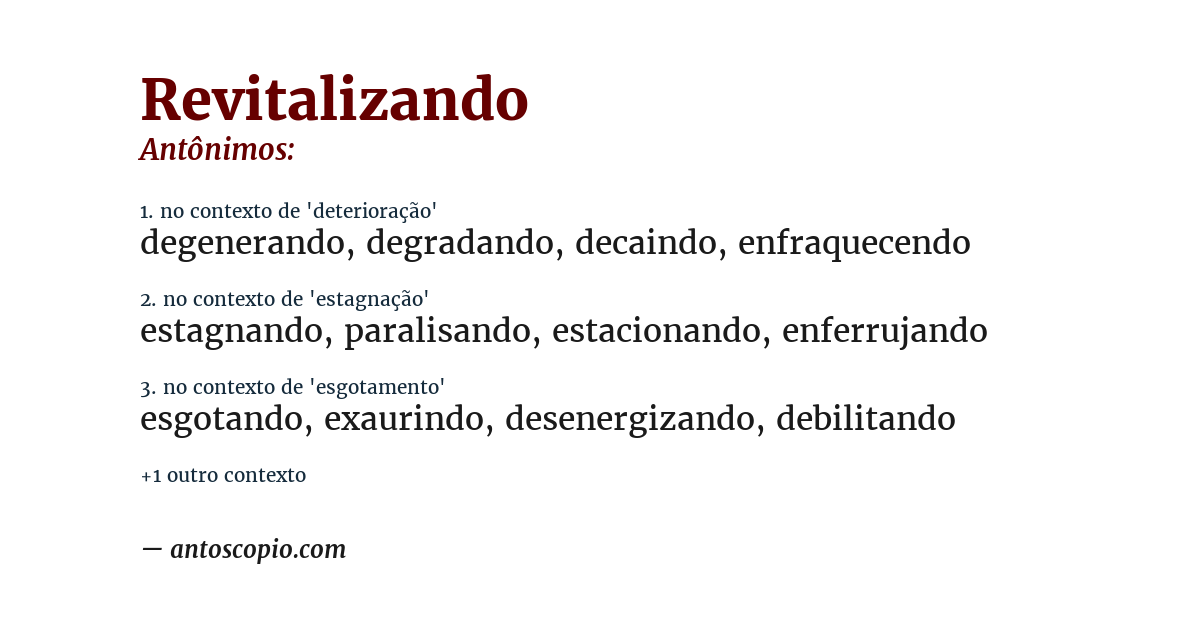 Antônimo de revitalizando