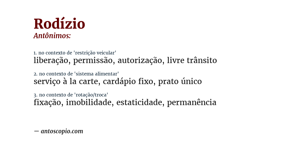 Antônimo de rodízio