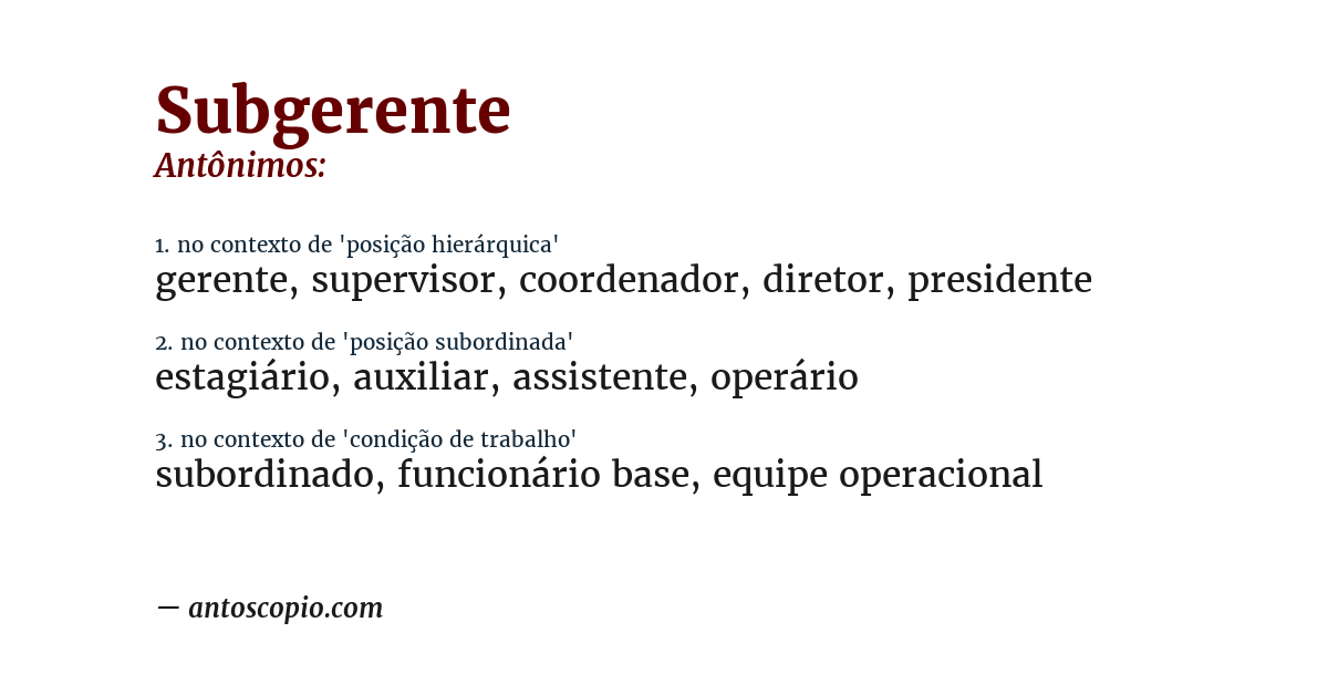 Antônimo de subgerente