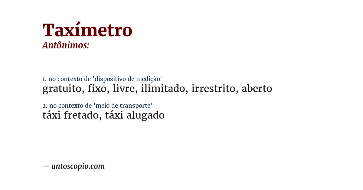 Antônimo de taxímetro