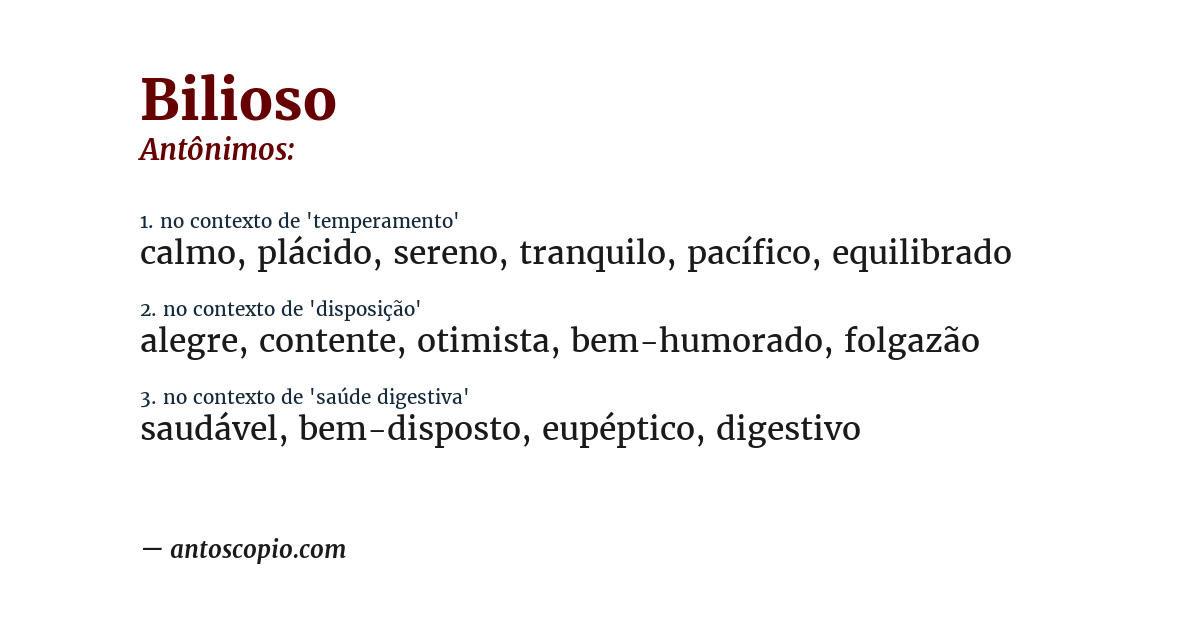 Antônimo de bilioso