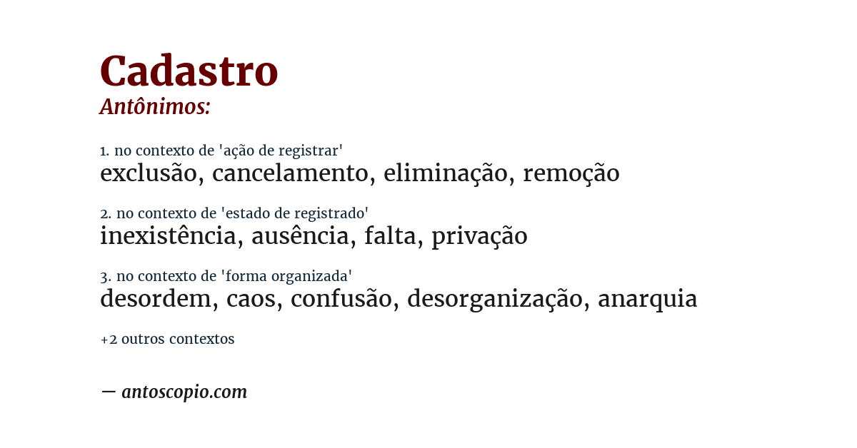 Antônimo de cadastro