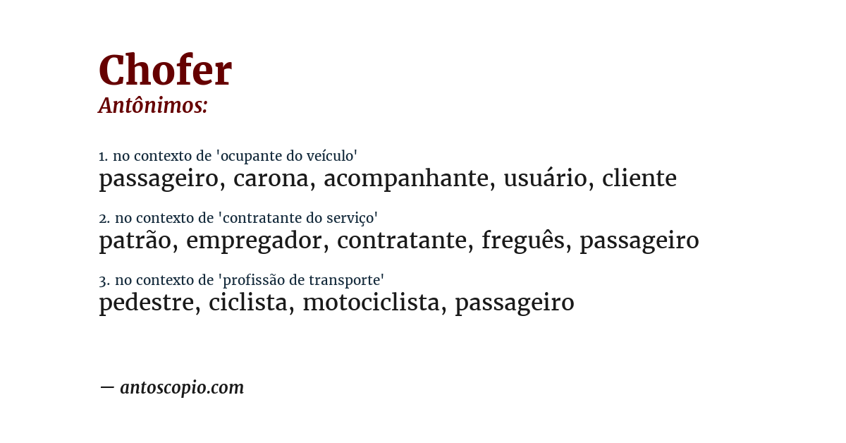 Antônimo de chofer