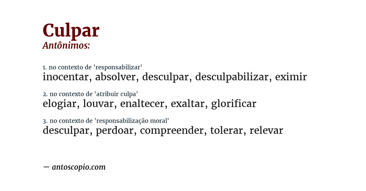 Antônimo de culpar