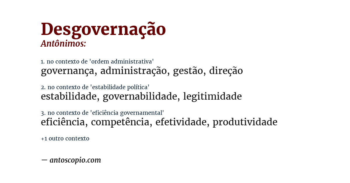 Antônimo de desgovernação