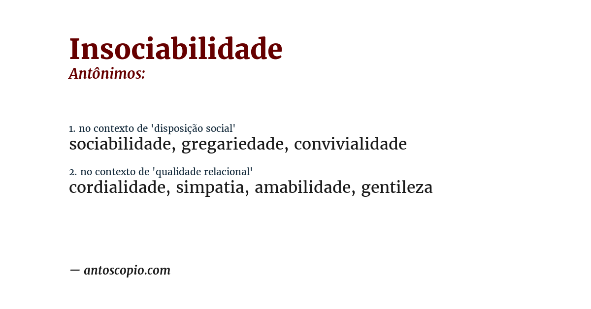 Antônimo de insociabilidade