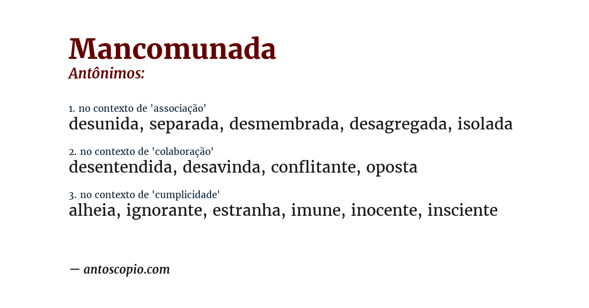 Antônimo de mancomunada