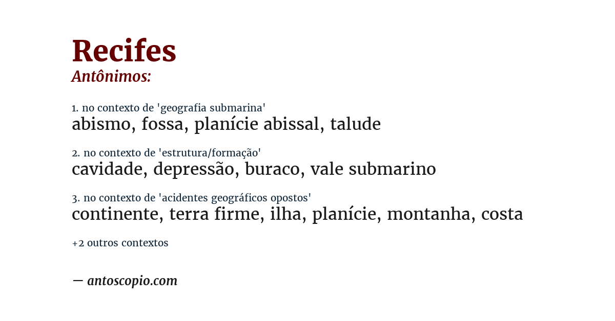 Antônimo de recifes