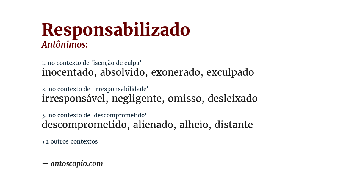 Antônimo de responsabilizado