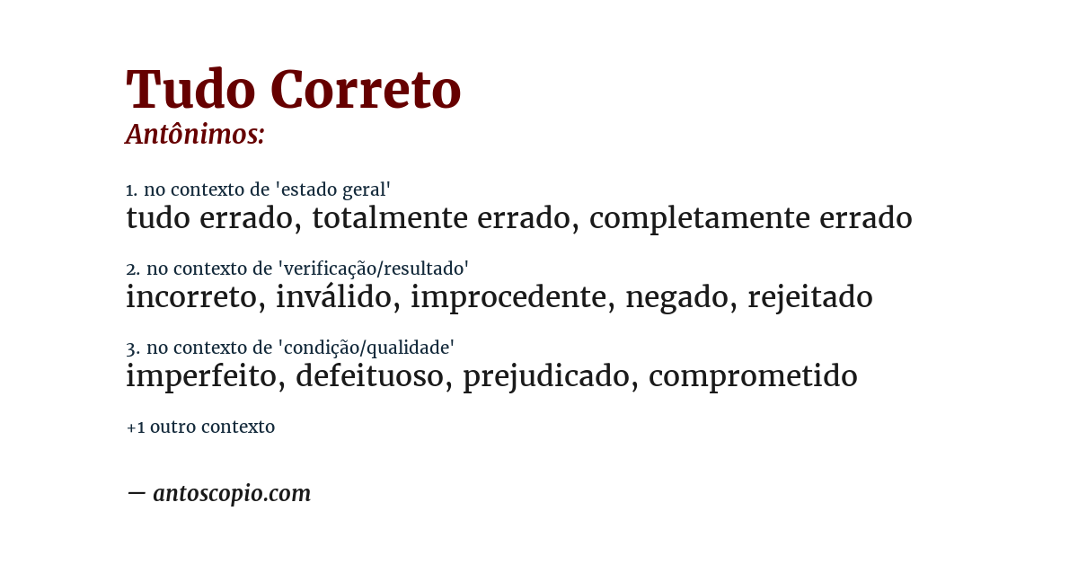 Antônimo de tudo correto