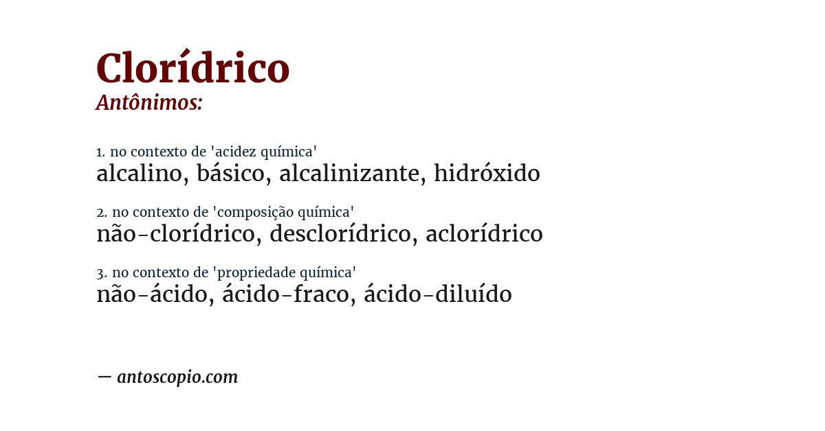 Antônimo de clorídrico