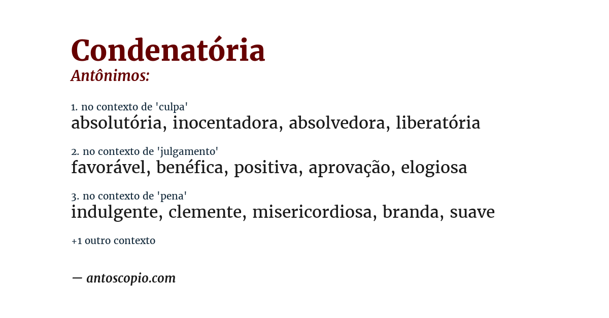 Antônimo de condenatória