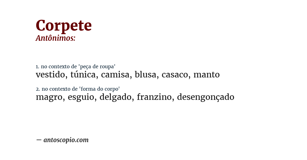 Antônimo de corpete