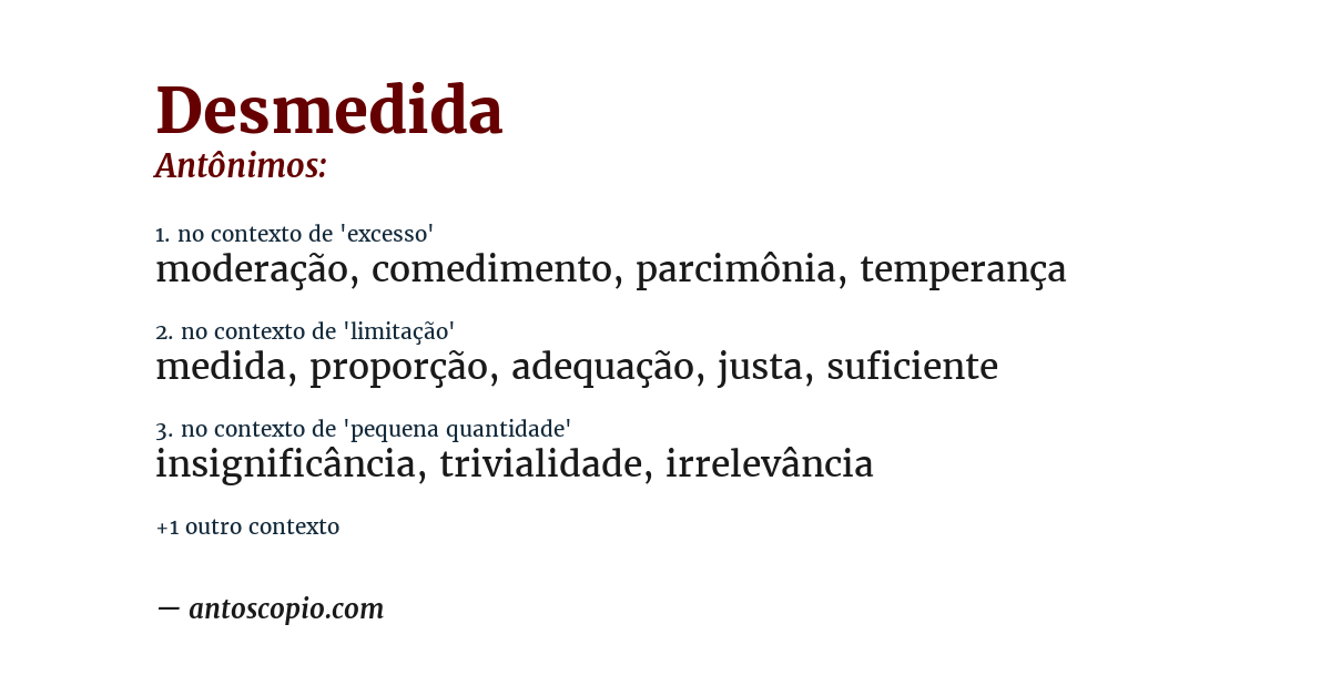 Antônimo de desmedida