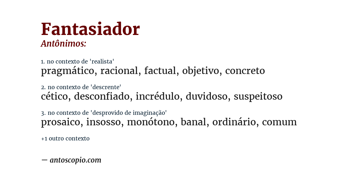 Antônimo de fantasiador