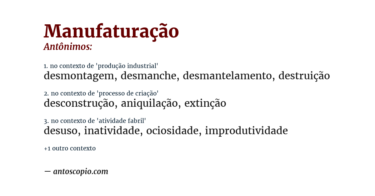 Antônimo de manufaturação