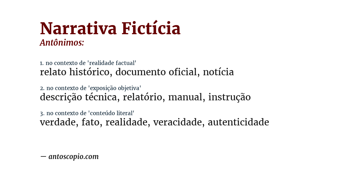 Antônimo de narrativa fictícia