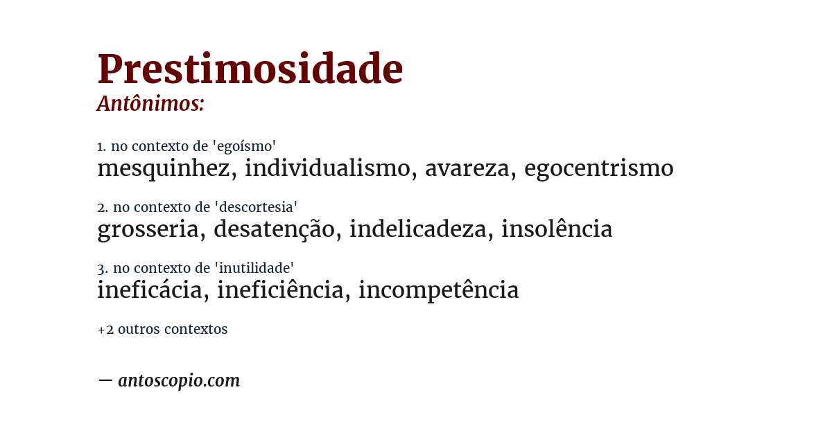 Antônimo de prestimosidade