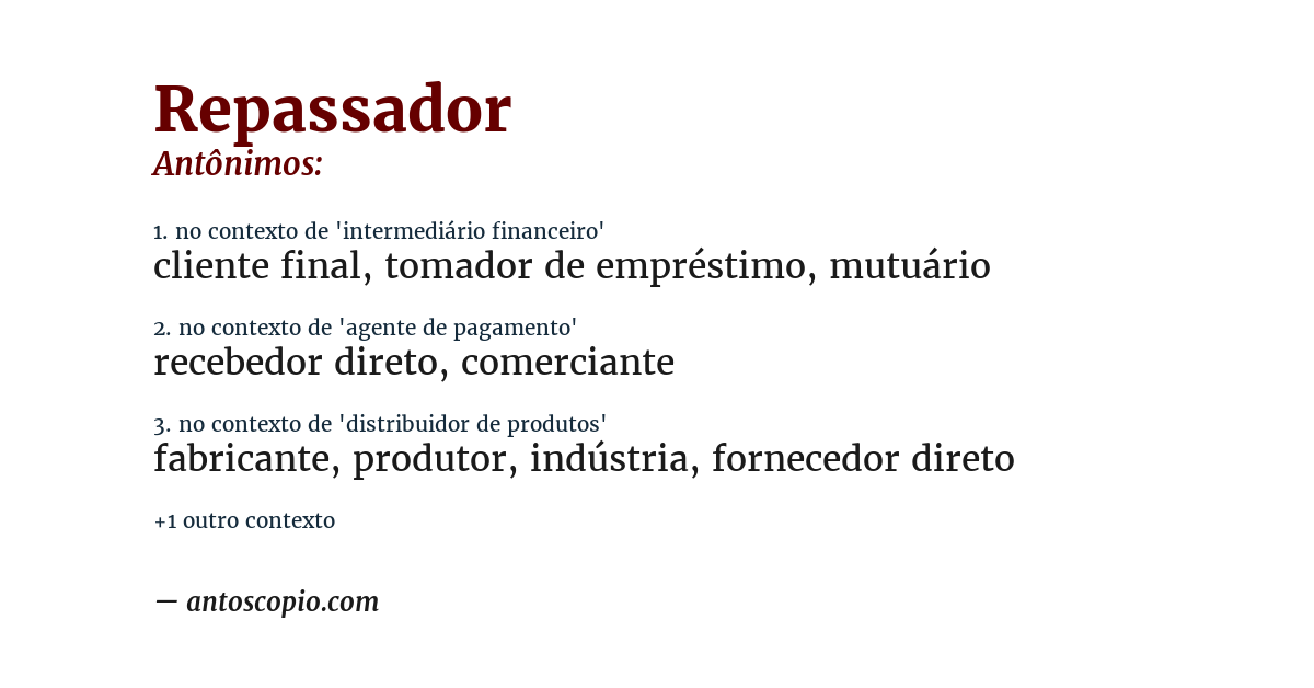 Antônimo de repassador
