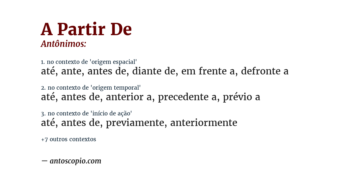 Antônimo de a partir de