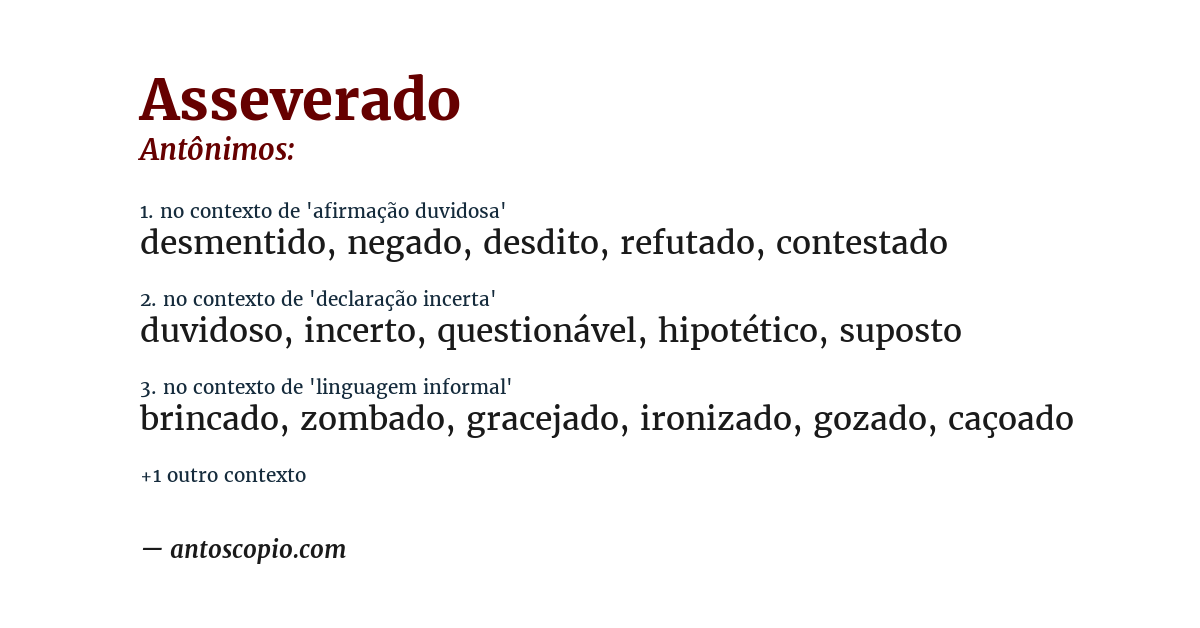 Antônimo de asseverado