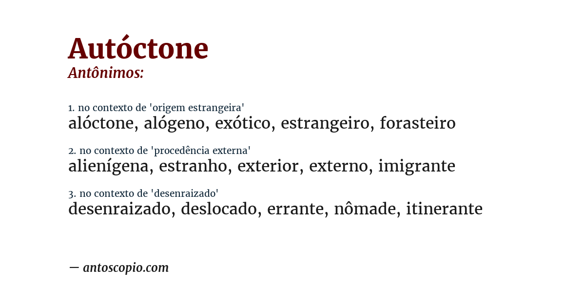 Antônimo de autóctone