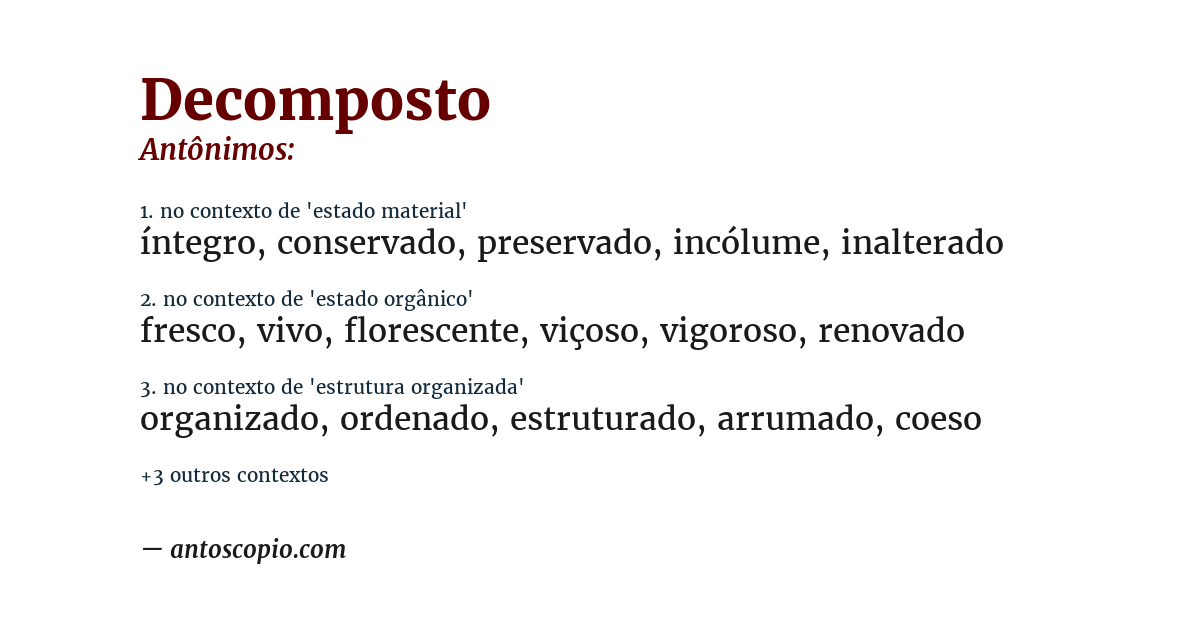 Antônimo de decomposto