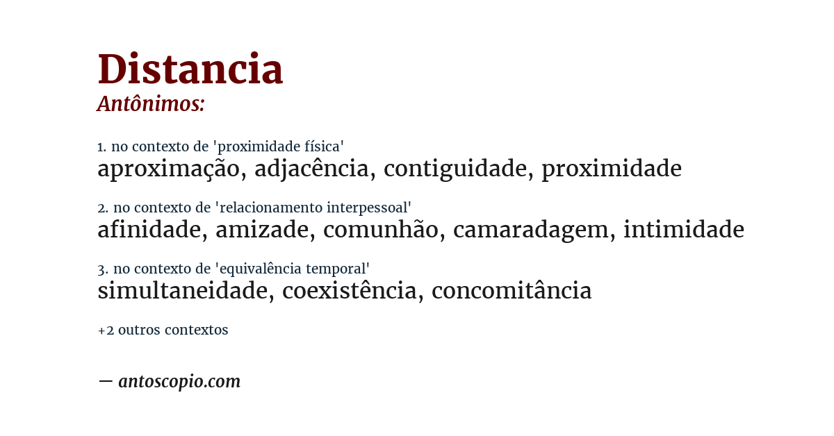 Antônimo de distancia