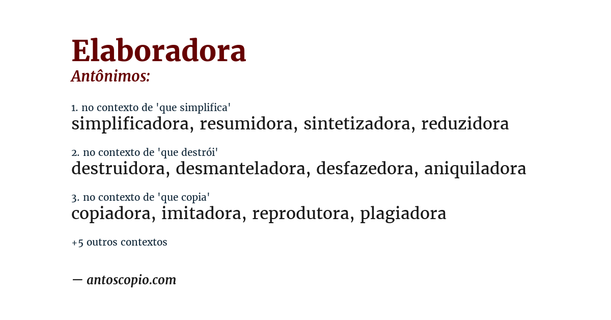 Antônimo de elaboradora