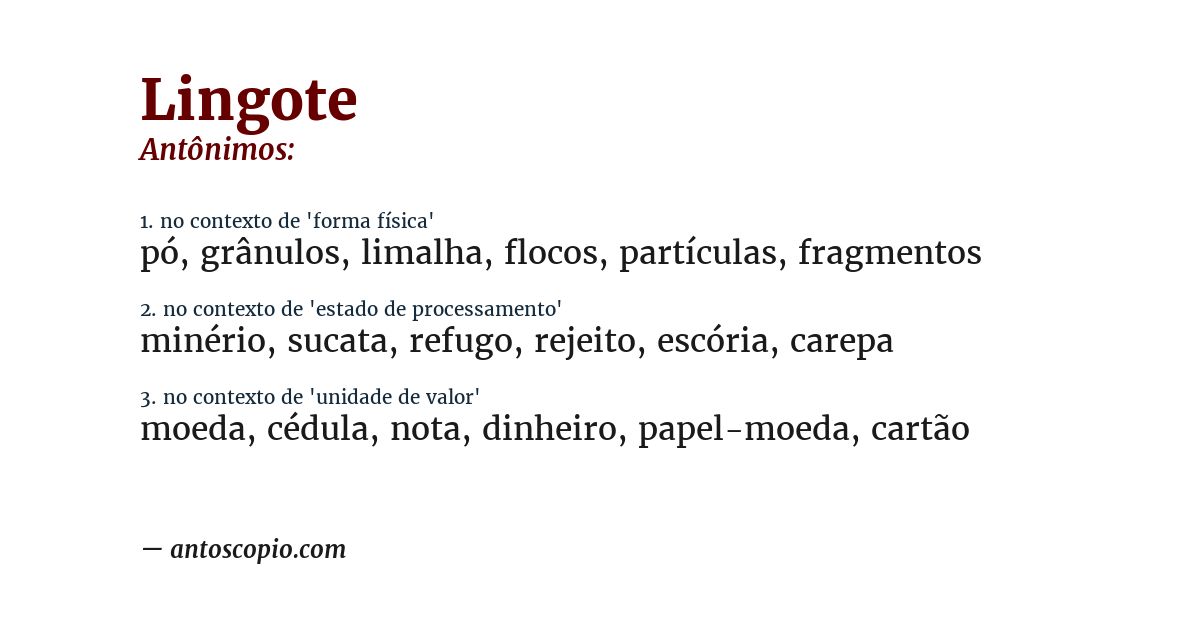 Antônimo de lingote