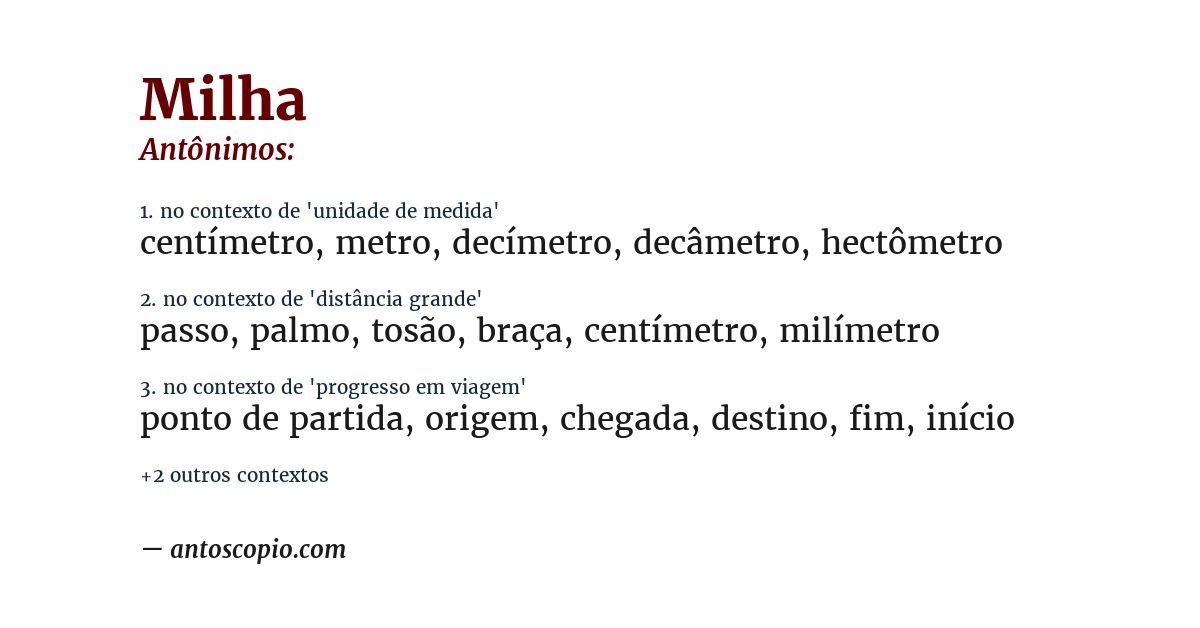 Antônimo de milha