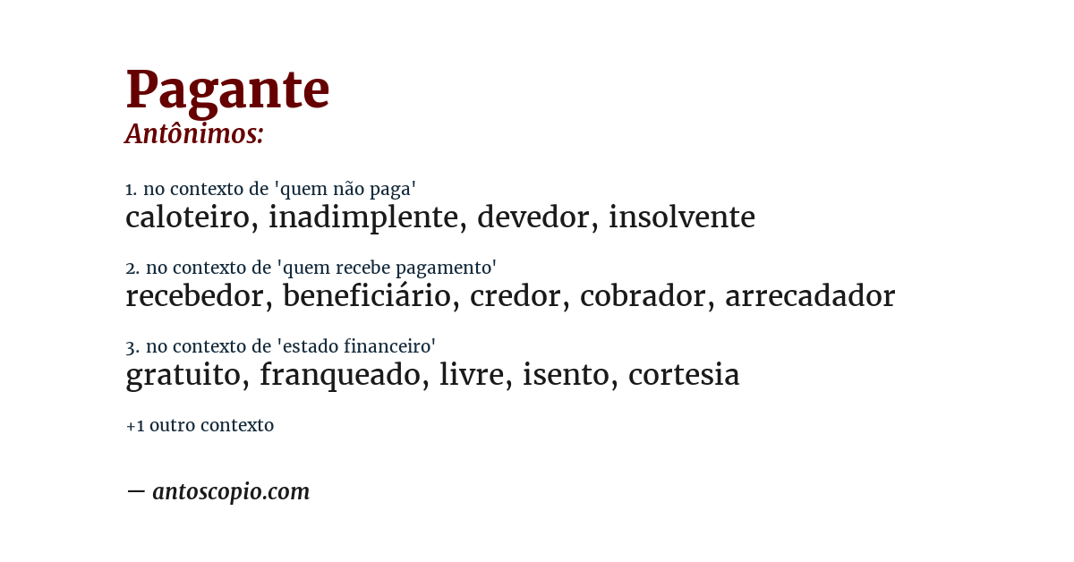 Antônimo de pagante