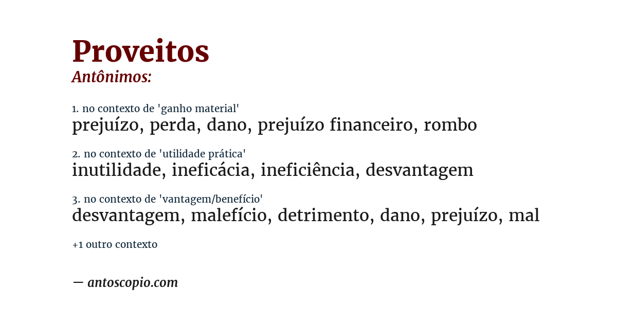 Antônimo de proveitos
