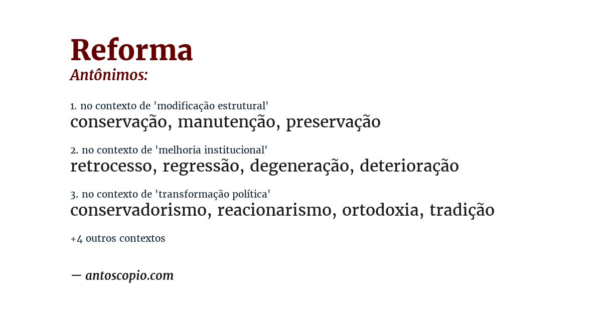 Antônimo de reforma