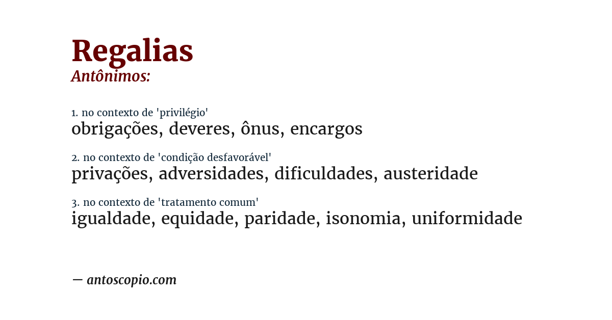 Antônimo de regalias