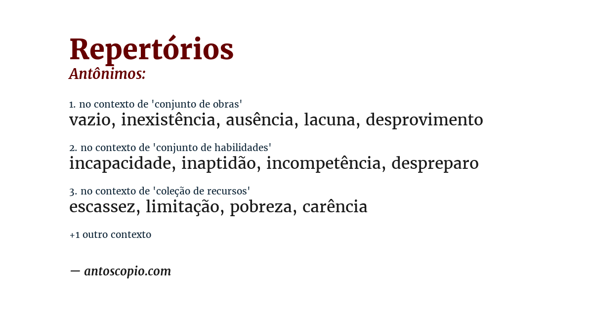 Antônimo de repertórios