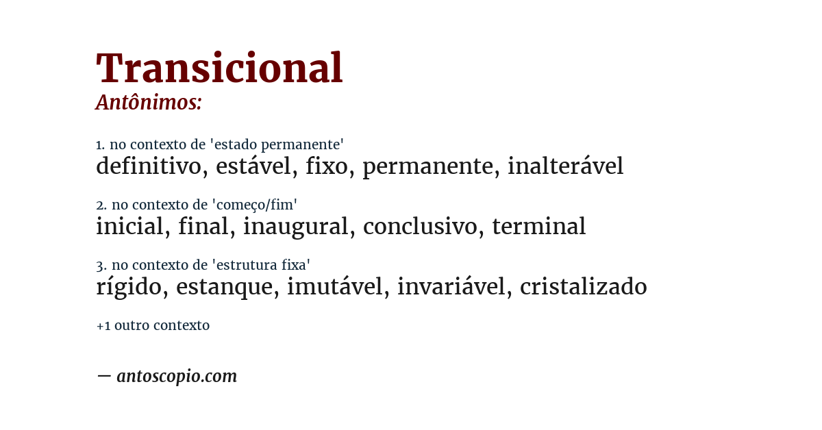 Antônimo de transicional