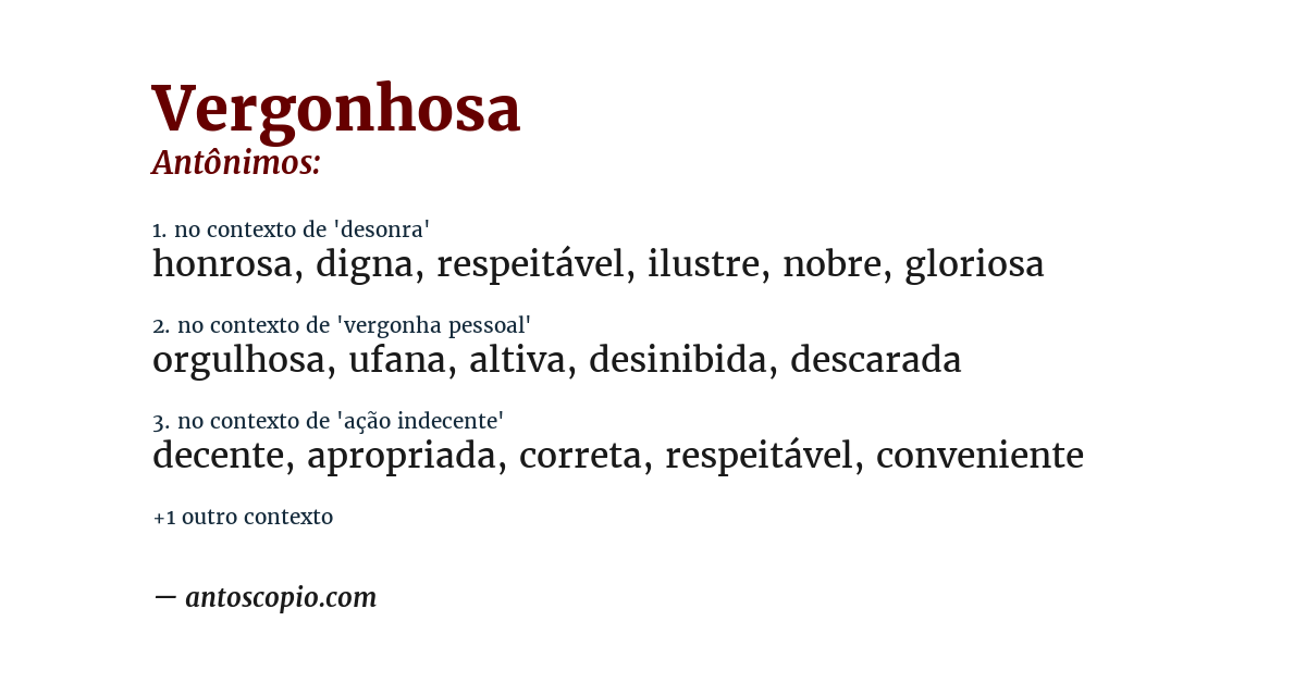 Antônimo de vergonhosa